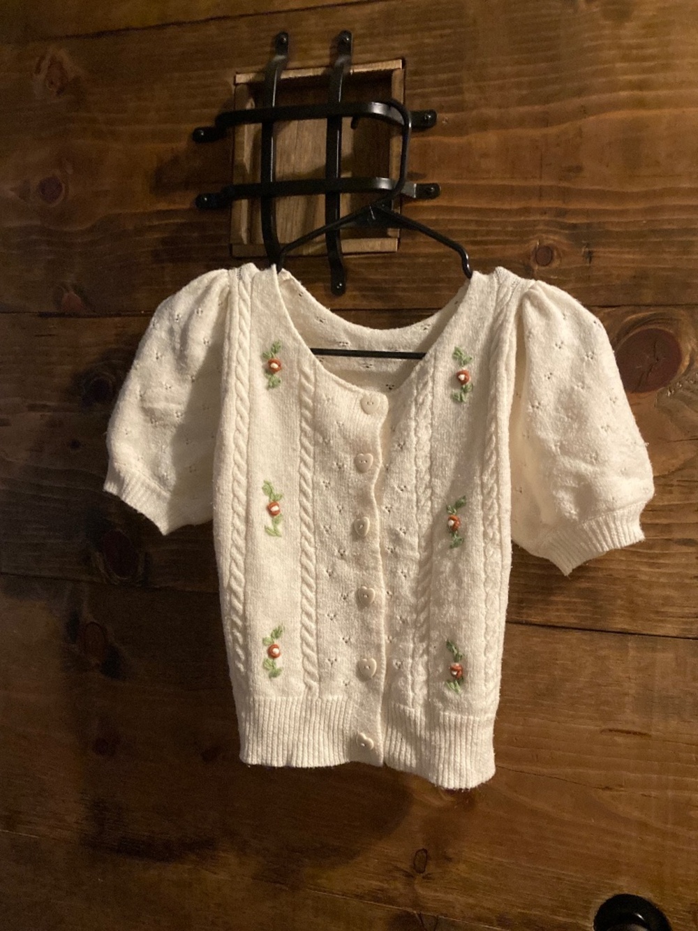 cream white sweater cardigan puff sleeve knit xs cottage